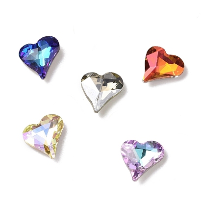 Glass Rhinestone Cabochons, Pointed Back & Back Plated, Heart