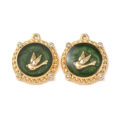 304 нержавеющей стальной эмали подвески, плоские круглые подвески и подвески в виде птиц, со стразами, золотые