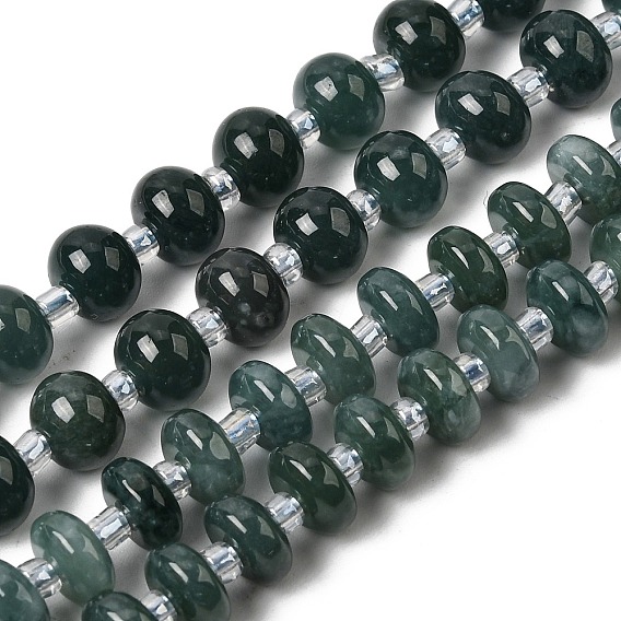 Бусы из натурального мьянманского жадеита, со стеклянными бусинами, рондель