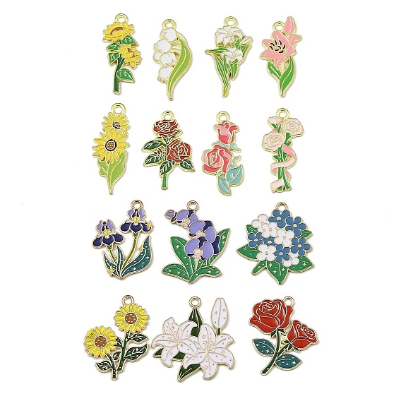 Подвески из эмали и сплава, цветок, золотые