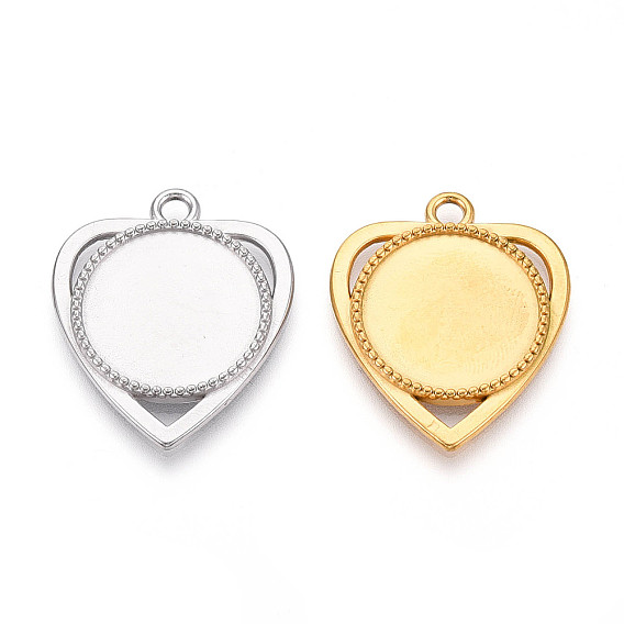 304 компонент подвески-кабошона из нержавеющей стали, сердце с круглым безелем чашечки