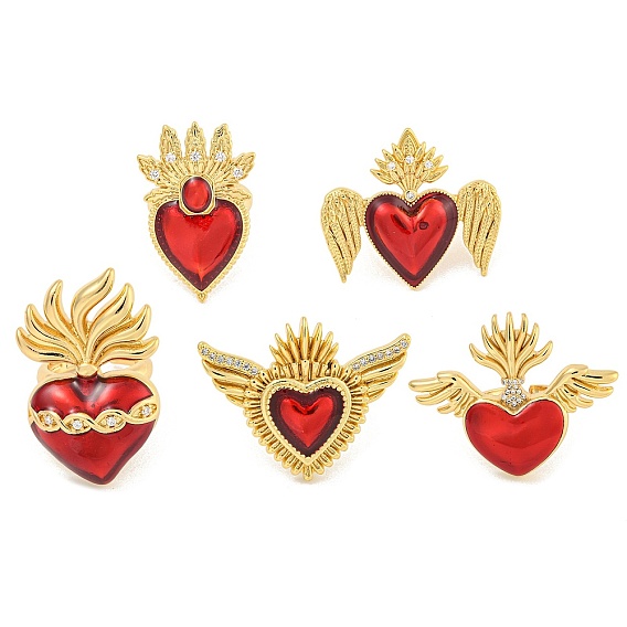 Покрытие стойки латунные прозрачные кольца с фианитом открытые манжеты, эмалевое кольцо со священным сердцем для женщин, без кадмия и без свинца, долговечный, реальный 18 k позолоченный