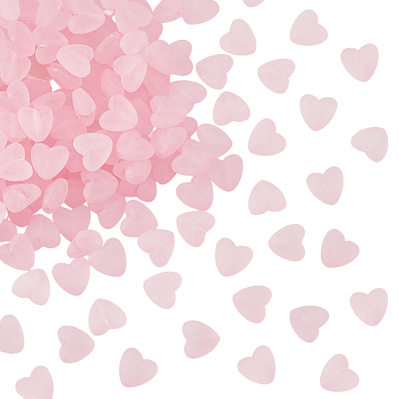 300шт. 3 пакетики прозрачные матовые акриловые бусины, сердце