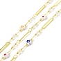 Handmade Eco-friendly Brass Long Oval Link Chain, with Glass Flower & Star Beaded, Long-Lasting Plated, Golden, Soldered, with Spool