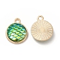 Alloy Resin Pendants, AB Color, Flat Round Charms with Scales Pattern, Golden