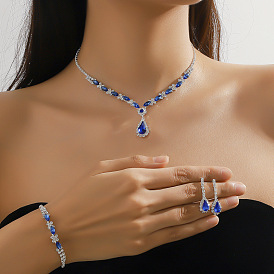 Fashionable Teardrop Brass Rhinestone Bracelets & Earrings & Necklaces Sets