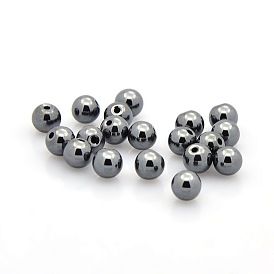 Half Drilled Round Non-magnetic Synthetic Hematite Beads, 4mm, Hole: 1mm