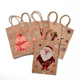 Рождественская тема, прямоугольные бумажные пакеты с горячим тиснением, с ручками, для подарочных пакетов и сумок