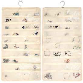 1Pc Non-Woven Fabrics Jewelry Hanging Bag, Wall Shelf Wardrobe Jewelry Roll, with Rotating Hook and Transparent PVC 80 Grids, Rectangle