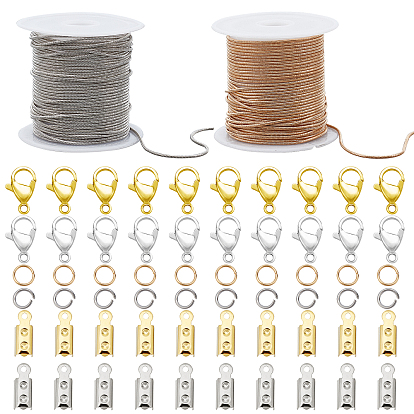 10M 2 Color Brass Round Snake Chain, with 40Pcs 304 Stainless Steel Jump Rings, 80Pcs Iron Folding Crimp Cord Ends, 40Pcs Zinc Alloy Lobster Claw Clasps