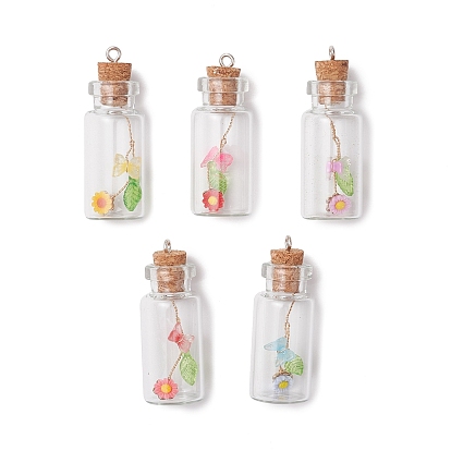 Стеклянная банка, подвески из стеклянных бутылок, бабочка и цветок внутри, с платиновым железным винтом с ушком штифтом-шплинтом