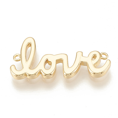 Brass Links/Connectors, Nickel Free, Real 18K Gold Plated, Word Love