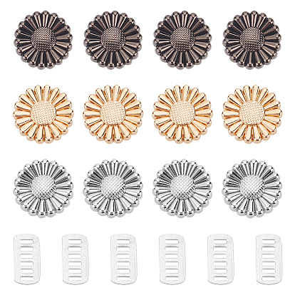 12 наборы 3 цвета пряжки из сплава, с железной прокладкой, для украшения обуви сумки, подсолнечник