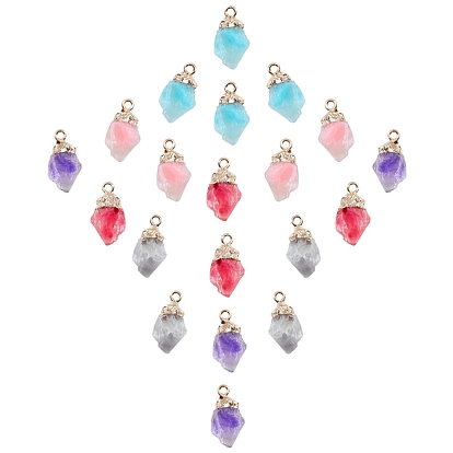 20Pcs 5 Colors Resin Pendants, Imitation Quartz, with Top Light Gold Plated Iron Loops, Nuggets