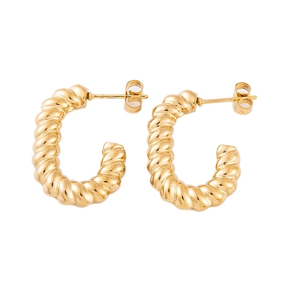 Ion Plating(IP) 304 Stainless Steel Half Hoop Stud Earrings for Women, Twisted Oval