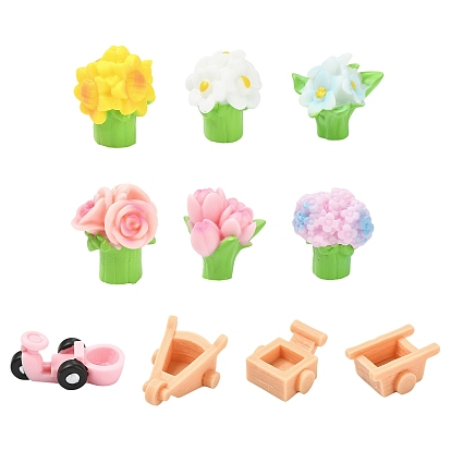40шт. 10 стили, набор декоративных элементов для демонстрации цветов и тележки из смолы, аксессуары для кукольного домика с микро-ландшафтом, притворяясь опорными украшениями