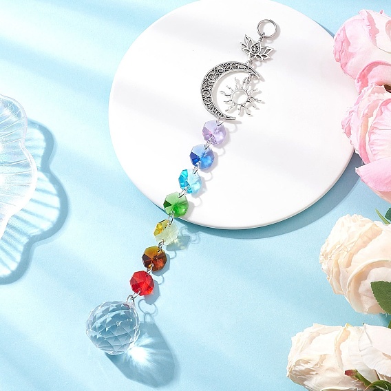 Стеклянные круглые подвесные ловцы солнца, создатель радуги, подвески из сплава «солнце и луна» для украшения сада и дома