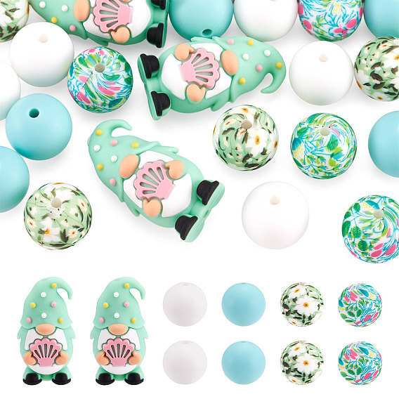 21 pcs 5 styles perles de silicone écologiques de qualité alimentaire, perles focales, formes mixtes