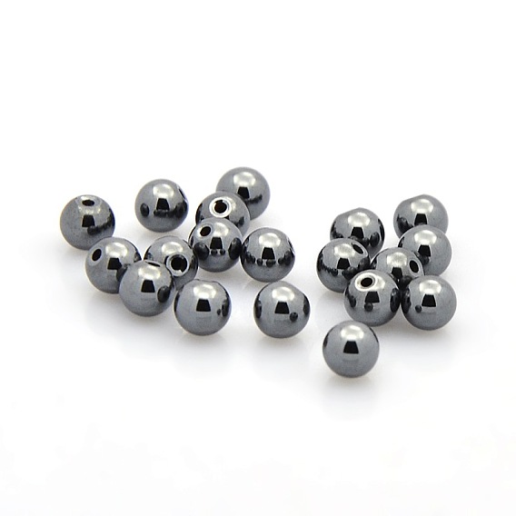 Half Drilled Round Non-magnetic Synthetic Hematite Beads, 4mm, Hole: 1mm