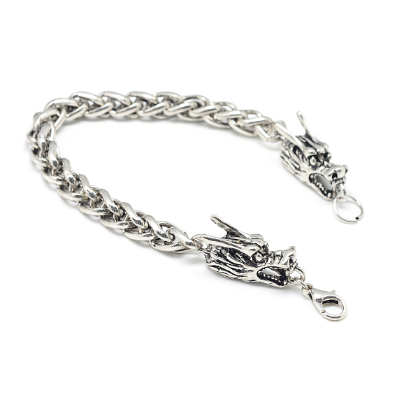 Iron Wheat Chain Bracelets, with Alloy Dragon Findings and Lobster Claw Clasps