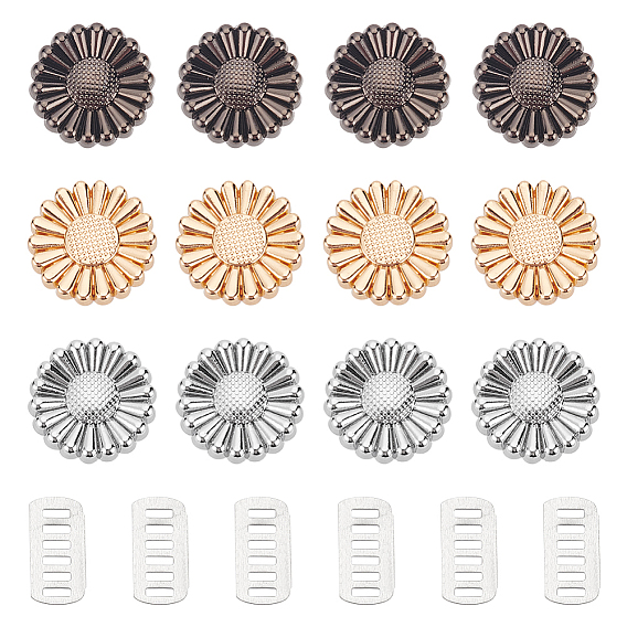 12 наборы 3 цвета пряжки из сплава, с железной прокладкой, для украшения обуви сумки, подсолнечник