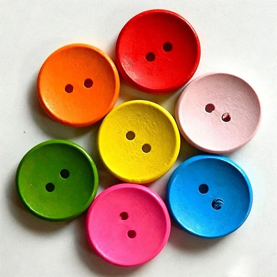 2-Hole Flat Round Wooden Buttons, Large Buttons, Dyed