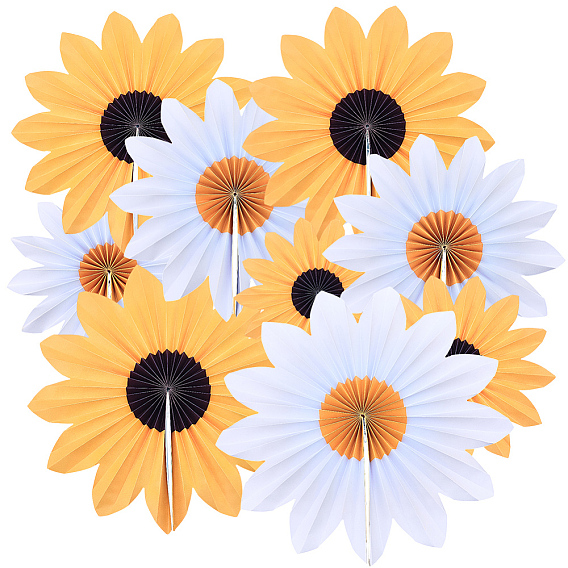 1 поделка из бумажного веера в виде подсолнуха в пакете, для украшения