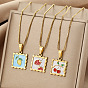 304 Stainless Steel Enamel Fruit Stamp Pendant Necklaces for Women, Golden