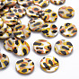 Printed Freshwater Shell Charms, Flat Round with Leopard Pattern