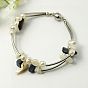 Fashion Shell Bracelets, Stainless Wire with Grade A Pearl Beads, Brass Tube Beads, Glass Seed Beads, Brass Magnetic Clasps and Iron Findings, Platinum, 200mm