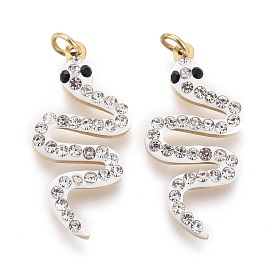 316 Surgical Stainless Steel Pendants, with Polymer Clay Rhinestone and Jump Ring, Snake