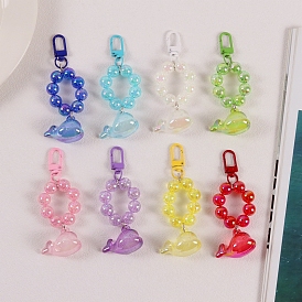 Acrylic Pendant Decorations, with Spray Painted Alloy Swivel Clasps, Whale Shape