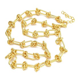 Rack Plating Brass Knot Link Chain Necklaces for Women, Cadmium Free & Lead Free, Long-Lasting Plated