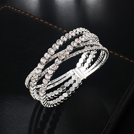 Sparkling Cross-over Diamond Wire Bangle with Elastic Opening - B294
