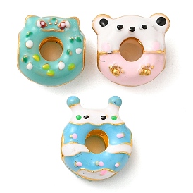 Cartoon Animal Donut Alloy Enamel European Beads, Large Hole Beads, Imitation Food