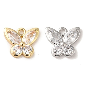 Brass Pave Clear Cubic Zirconia Charms, Butterfly