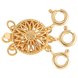 1Pc Brass Box Clasps, with Spring Ring Clasps, Flat Round, 2-Strand, 3-Strand, 6-Hole