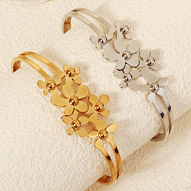 Цветок 304 браслеты-манжеты из нержавеющей стали, шарнирные браслеты для женщин