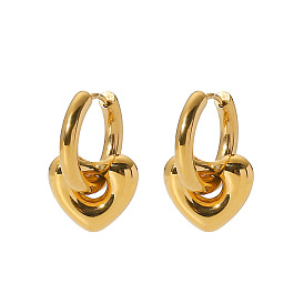 Fashion 14K Gold Stainless Steel Earrings Heart Shape Ring Pendant Titanium Steel Earrings Ladies Heart Earrings