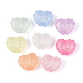 Светящиеся матовые прозрачные акриловые бусины, сердце с бантом, с блеском порошок, светится в темноте