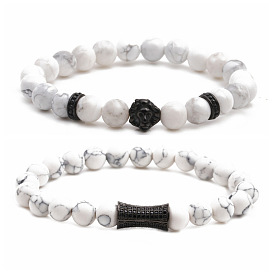 Ensemble de bracelets de perles à tête de lion turquoise blanc, pour la fabrication de bijoux à faire soi-même
