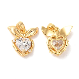 Brass with Cubic Zirconia Pendants, Hearts with Bows