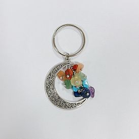 3Llavero de luna con piedras preciosas naturales y sintéticas, con 304 anillos de acero inoxidable