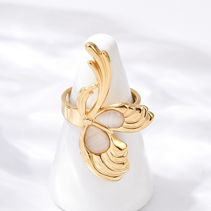 304 палец кольца из нержавеющей стали, с кабошоном кошачий глаз, бабочка