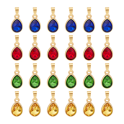 24шт 4 подвеска из цветного граненого стекла, с золотой фурнитурой 304 из нержавеющей стали, слезинки