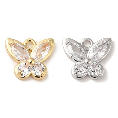 Brass Pave Clear Cubic Zirconia Charms, Cadmium Free & Nickel Free & Lead Free, Butterfly