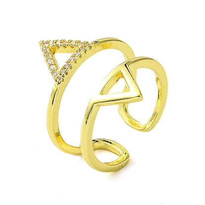 Bague de manchette ouverte en laiton et zircone cubique, micro pavé, triangle creux