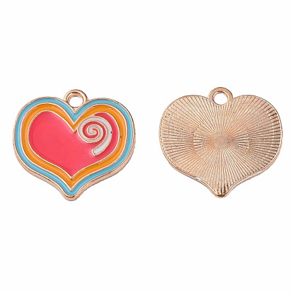 Alloy Enamel Pendants, Cadmium Free & Lead Free, Heart, Light Gold