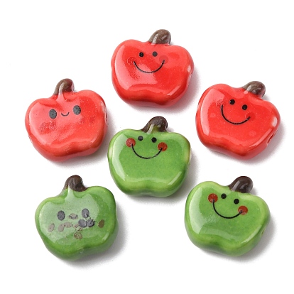 Фарфоровые бусины ручной работы, яблоко с улыбающимся лицом, яркие глазированный фарфор