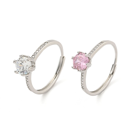 Brass Micro Pave Cubic Zirconia Solitaire Ring, Adjustable Rings